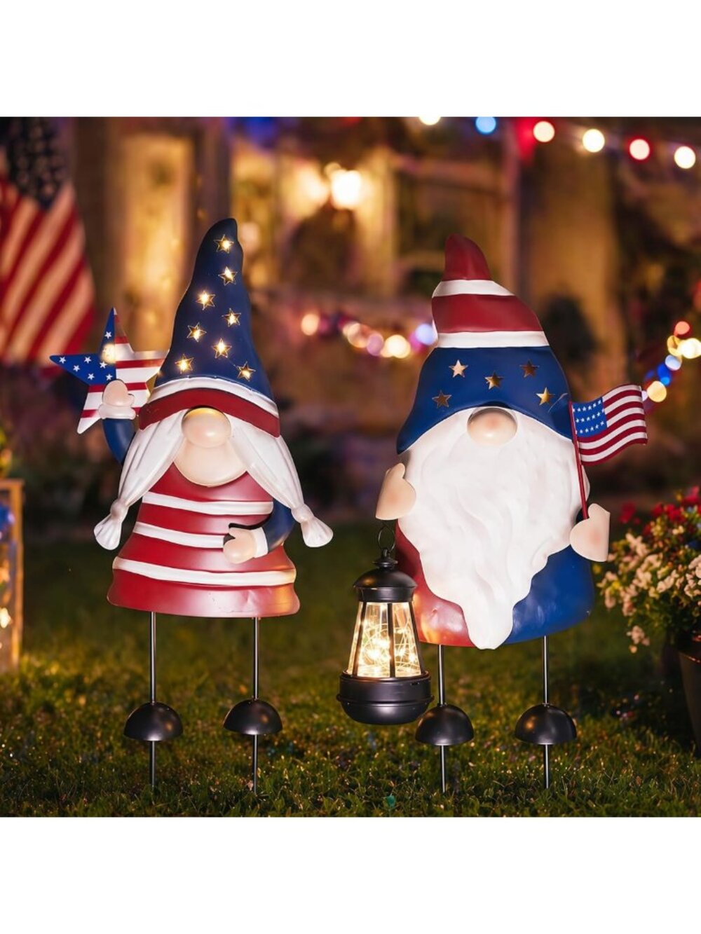 Patriotic Solar Garden Gnomes - 4th of July & Memorial Day Outdoor Decor, 25